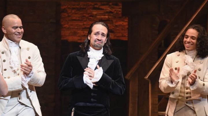 Phillipa Soo, Christopher Jackson, Lin-Manuel Miranda and Anthony Ramos attend Lin-Manuel Miranda's final performance of "Hamilton".  Photo by Nicholas Hunt/Getty Images Entertainment