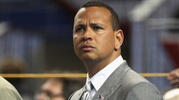 Former MLB player Alex Rodriguez attends batting practice for the 88th MLB All-Star Game at Marlins Park.  Photo by Mike Ehrmann/Getty Images Sport