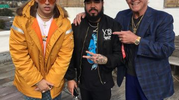 Bad Bunny, Spiff TV and Ric Flair on the set of the "Chambea" video. Courtesy of Dynamic Theories.