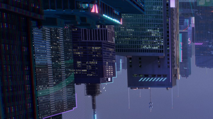 Miles Morales (Shameik Moore) falls through an alternate-universe New York City in 'Spider-Man: Into the Spider-Verse'. Courtesy of Sony Pictures Animation