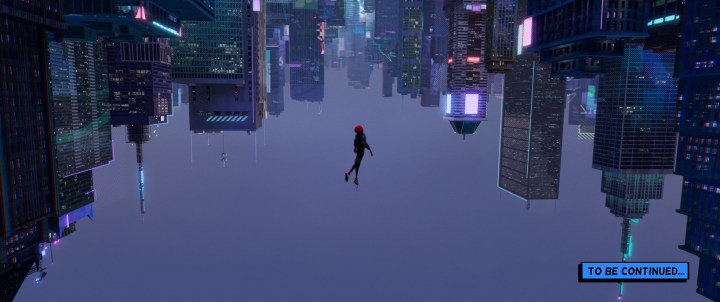 Miles Morales (Shameik Moore) falls through an alternate-universe New York City in 'Spider-Man: Into the Spider-Verse'. Courtesy of Sony Pictures Animation