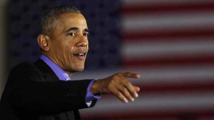Former U.S. President Barack Obama speaks at a rally in support of Democratic candidate Phil Murphy. Photo by Spencer Platt/Getty Images News