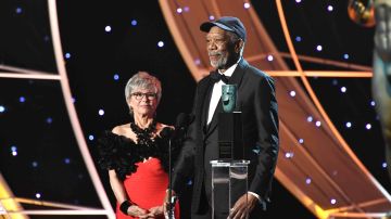 Actors Rita Moreno and Morgan Freeman onstage during the 24th Annual Screen Actors Guild Awards at The Shrine Auditorium on January 21, 2018 in Los Angeles, California. 27522_009  Photo by Dimitrios Kambouris/Getty Images for Turner Image