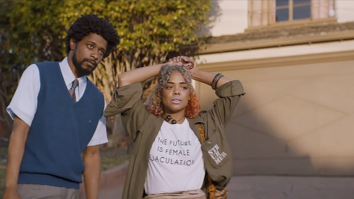 Lakeith Stanfield and Tessa Thompson appear in 'Sorry to Bother You.' Photo by Doug Emmett.   Courtesy of Sundance Institute