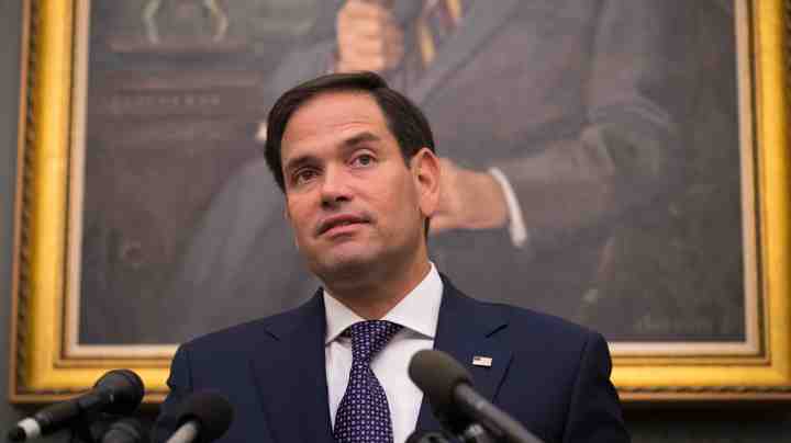 Sen. Marco Rubio takes questions from reporters about the relief effort in Puerto Rico following Hurricane Maria, September 26, 2017 at the U.S. Capitol in Washington, DC. Over 3 million people are still without power on the island following the damage from Hurricane Maria. Photo by Drew Angerer/Getty Images