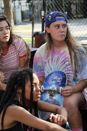 Rachelle Vinberg, Ajani Russell, Nina Moran and Dede Lovelace appear in Skate Kitchen by Crystal Moselle, official selection at 2018 Sundance Film Festival. Courtesy of Sundance Institute.