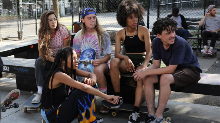 Rachelle Vinberg, Ajani Russell, Nina Moran and Dede Lovelace appear in Skate Kitchen by Crystal Moselle, official selection at 2018 Sundance Film Festival. Courtesy of Sundance Institute.