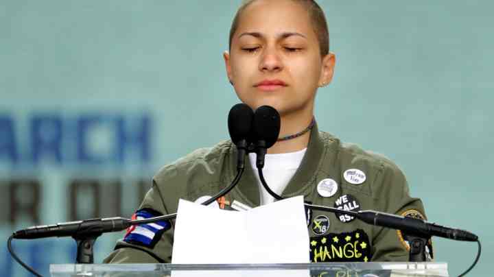 Tears roll down the face of Marjory Stoneman Douglas High School student Emma Gonzalez while addressing the March for Our Lives rally on March 24, 2018 in Washington, DC. Photo by Chip Somodevilla/Getty Images