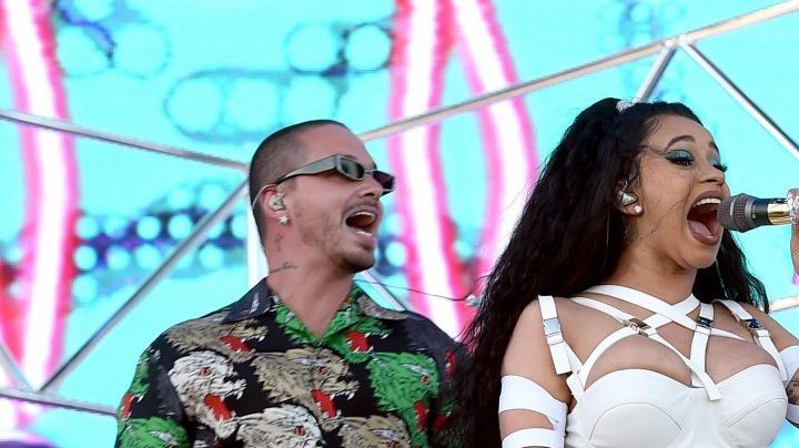 J Balvin and Cardi B perform onstage during the Coachella 2018. Photo by Kevin Winter/Getty Images for Coachella