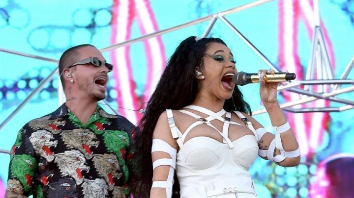 J Balvin and Cardi B perform onstage during the Coachella 2018. Photo by Kevin Winter/Getty Images for Coachella