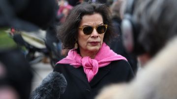 Anti-fracking campaigner Bianca Jagger joins protestors gathering near Parliament in London, England. Photo by Peter Macdiarmid/Getty Images