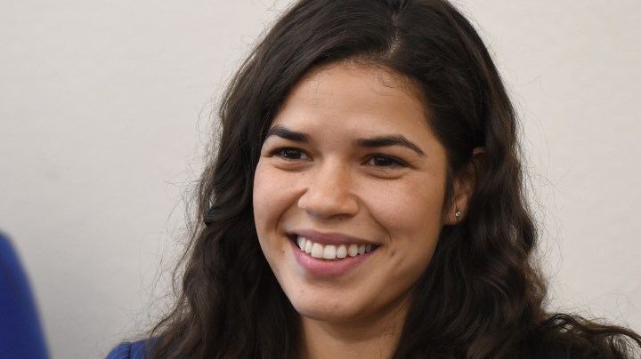 America Ferrera talks to students at Rancho High School as she partners with Voto Latino. Photo by Ethan Miller/Getty Images