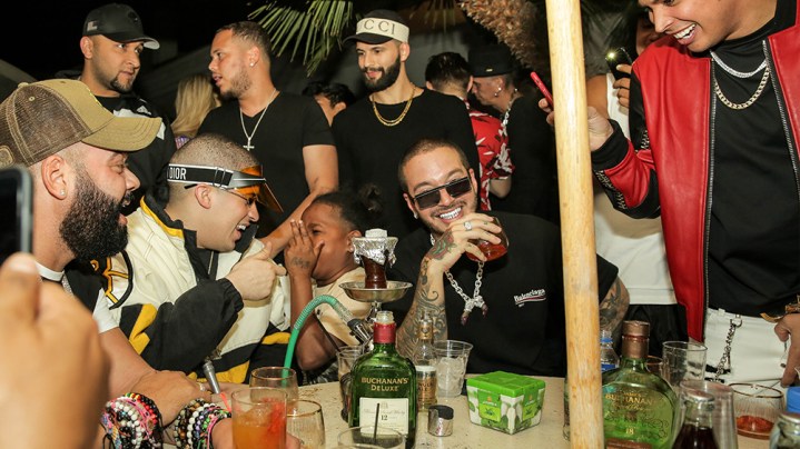 Bad Bunny, Pio, and J Balvin at Remezcla Studios in Las Vegas, NV. Photo by Itzel Alejandra Martinez for Remezcla