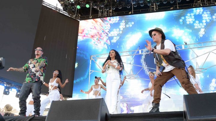 J Balvin, Cardi B, and Bad Bunny perform onstage during the 2018 Coachella. Photo by Kevin Winter/Getty Images for Coachella