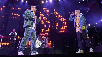 J Balvin and Bad Bunny perform onstage during Calibash Los Angeles 2018 at Staples Center on January 20, 2018 in Los Angeles, California. Photo by Kevin Winter/Getty Images