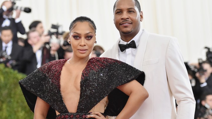 La La Anthony (L) and Carmelo Anthony attend the "Manus x Machina: Fashion In An Age Of Technology" Costume Institute Gala at Metropolitan Museum of Art on May 2, 2016 in New York City.  Photo by Mike Coppola/Getty Images for People.com