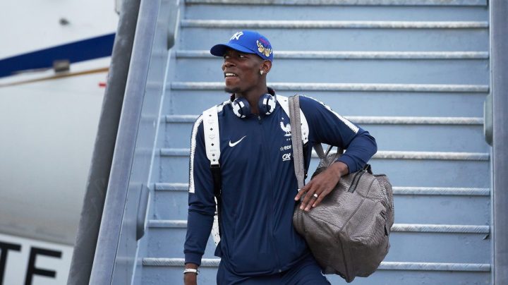 Paul Pogba arrives to compete in the 2018 World Cup. (Photo by Oleg Nikishin/Getty Images)