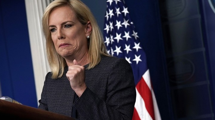 U.S. Secretary of Homeland Security Kirstjen Nielsen speaks on migrant children being separated from parents at the southern border during a White House daily news briefing at the James Brady Press Briefing Room of the White House June 18, 2018 in Washington, DC. Nielsen joined White House Press Secretary Sarah Sanders at the daily news briefing to answer questions from members of the White House Press Corps. (Photo by Alex Wong/Getty Images)