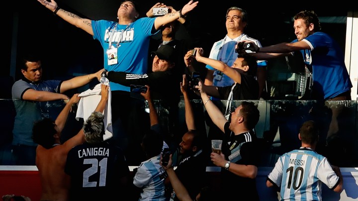 Diego Armando Maradona before the Nigeria-Argentina match at the 2018 World Cup. (Photo by Julian Finney/Getty Images)
