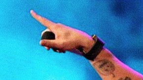 Photo of Drake by Christopher Polk/Getty Images for Coachella. Photo of Bad Bunny by Kevin Winter/Getty Images. Art by Alan Lopez for Remezcla