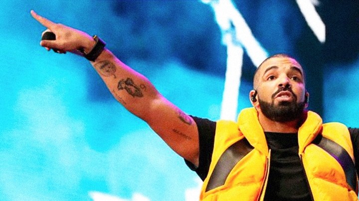 Photo of Drake by Christopher Polk/Getty Images for Coachella. Photo of Bad Bunny by Kevin Winter/Getty Images. Art by Alan Lopez for Remezcla