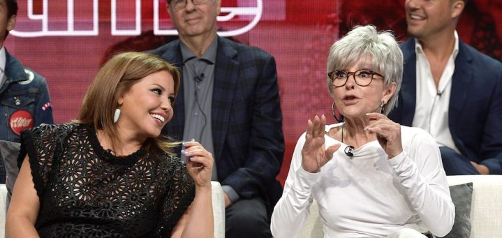 Justina Machado and Rita Moreno of  'One Day at a Time' speak onstage during Netflix TCA 2018. Photo by Matt Winkelmeyer/Getty Images for Netflix. Courtesy of Netflix