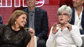 Justina Machado and Rita Moreno of 'One Day at a Time' speak onstage during Netflix TCA 2018. Photo by Matt Winkelmeyer/Getty Images for Netflix. Courtesy of Netflix