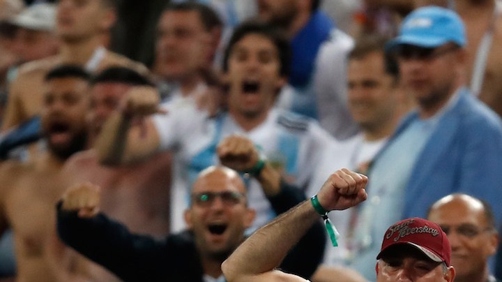 Argentina fans show their support during 2018 FIFA World Cup group D match between Nigeria and Argentina at Saint Petersburg Stadium on June 26, 2018. Photo by Julian Finney/Getty Images