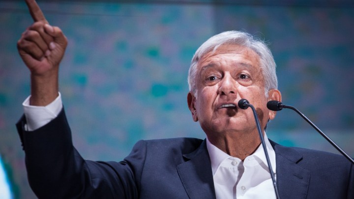 President elect of Mexico, Andres Manuel Lopez Obrador speaks during the celebration event. Photo by Pedro Mera/Getty Images