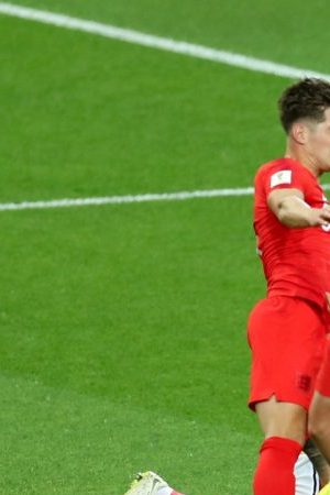 Harry Kane and Carlos Sanchez during the 2018 FIFA World Cup. (Photo by Alex Morton/Getty Images)