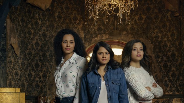 Madeleine Mantock as Macy Vaughn, Melonie Diaz as Mel Vera and Sarah Jeffery as Maggie Vera  in 'Charmed.' Photo by Jordon Nuttall. Courtesy of The CW