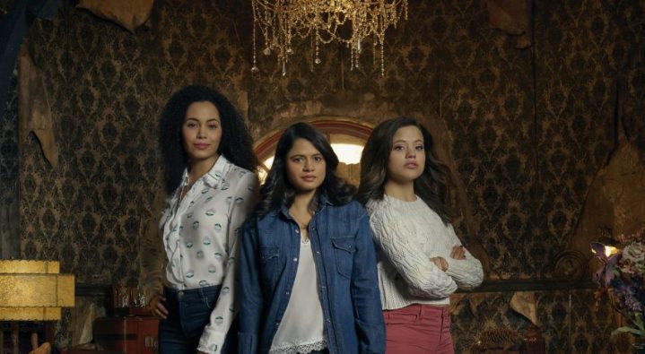 Madeleine Mantock as Macy Vaughn, Melonie Diaz as Mel Vera and Sarah Jeffery as Maggie Vera  in 'Charmed.' Photo by Jordon Nuttall. Courtesy of The CW