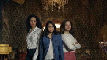 Madeleine Mantock as Macy Vaughn, Melonie Diaz as Mel Vera and Sarah Jeffery as Maggie Vera  in 'Charmed.' Photo by Jordon Nuttall. Courtesy of The CW