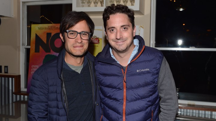 Gael Garcia Bernal and Pablo Larrain attend the Stella Artois Cafe on January 18, 2013 in Park City, Utah. Photo by Andrew H. Walker/Getty Images for Stella Artois