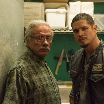Edward James Olmos as Felipe Reyes, JD Pardo as EZ Reyes in 'Mayans M.C.' Photo by Prashant Gupta. Courtesy of FX