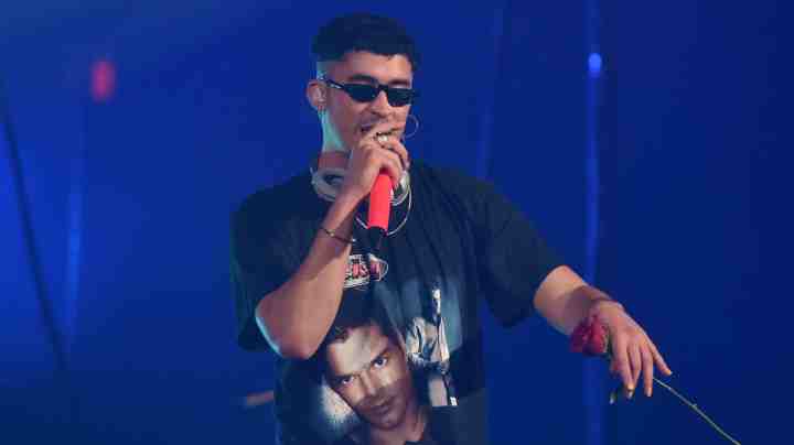 Bad Bunny performs onstage as Spotify Kicks Off Viva Latino! Live Concert Series in Chicago with Daddy Yankee, Becky G, Jowell & Randy and Natti Natasha. Photo by Daniel Boczarski/Getty Images for Spotify