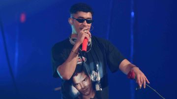 Bad Bunny performs onstage as Spotify Kicks Off Viva Latino! Live Concert Series in Chicago with Daddy Yankee, Becky G, Jowell & Randy and Natti Natasha. Photo by Daniel Boczarski/Getty Images for Spotify