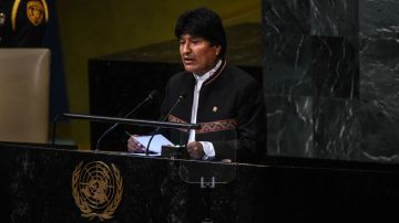 Evo Morales Ayma, President, Plurinational State of Bolivia delivers a speech at the United Nations during the United Nations General Assembly. Photo by Stephanie Keith/Getty Images