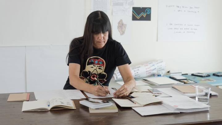 Portrait of Natalie Diaz in her studio in Phoenix, AZ. Photo by John D. and Catherine T. MacArthur Foundation