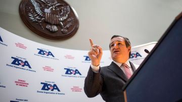 During an event hosted by the Zionist Organization of America on Capitol Hill in Washington, DC.  Photo by Zach Gibson/Getty Images