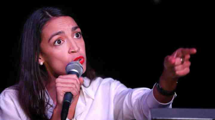 Alexandria Ocasio-Cortez addresses the crowd gathered at La Boom night club in Queens on November 6, 2018 in New York City. Photo by Rick Loomis/Getty Images