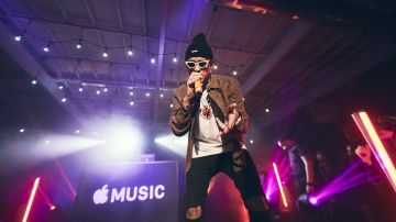 Bad Bunny performs at Apple Music's Up Next fan event in Miami on March 8, 2018. Courtesy of Apple Music