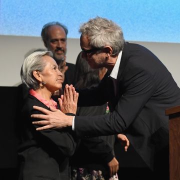 Liboria Rodriguez and Filmmaker Alfonso Cuaron onstage during the NY Film Festival premiere of ROMA.  (Photo by Nicholas Hunt/Getty Images for Netflix)