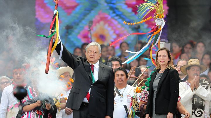 Andres Manuel Lopez Obrador, President of Mexico, takes part in an Indigenous ceremony during the events of the Presidential Investiture as part of the 65th Mexico Presidential Inauguration at Zocalo. Photo by Manuel Velasquez/Getty Images