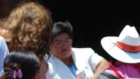 Otomi women in front of the Santa Maria Church in Tequisquiapan, Queretaro, Mexico. By AlejandroLinaresGarcia - Own work, CC BY-SA 3.0, Link