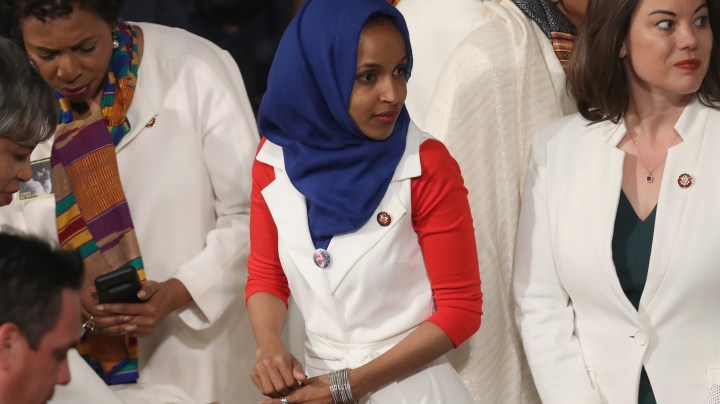 Rep. Ilhan Omar (D-MN) looks on ahead of the State of the Union address in the chamber of the U.S. House of Representatives at the U.S. Capitol Building on February 5, 2019 in Washington, DC. Photo by Win McNamee/Getty Images