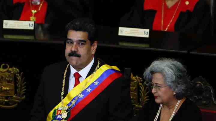 President of Venezuela Nicolás Maduro looks on before talking to judges and members of the Supreme Justice Tribunal on its annual opening day of sessions on January 24 in Caracas, Venezuela. Photo by Getty Images/Getty Images
