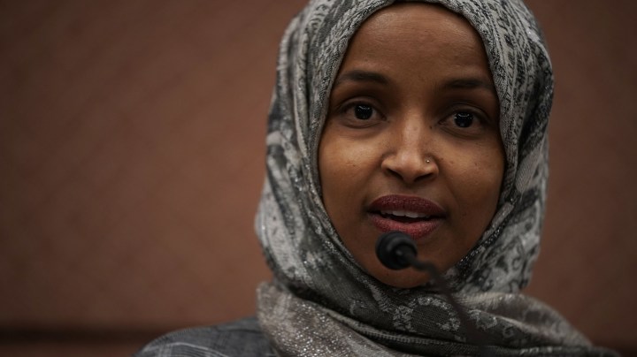 U.S. Rep. Ilhan Omar (D-MN) speaks during a news conference January 24, 2019 on Capitol Hill in Washington, DC. The Democratic Congresswomen held a news conference on legislation providing childcare for workers affected by the ongoing government shutdown. Photo by Alex Wong/Getty Images