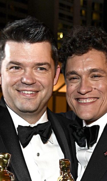 Chris Miller and Phil Lord, winners of the Animated Feature Film award for 'Spider-Man: Into the Spider-Verse,' attend 91st Annual Academy Awards. Photo by Kevork Djansezian/Getty Images