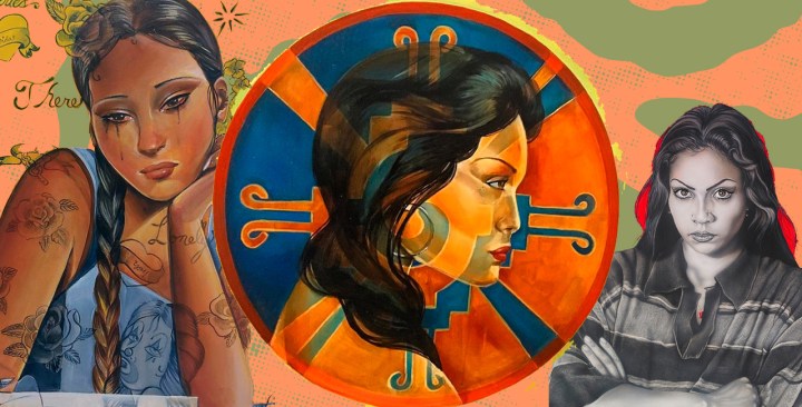 Header includes Nanibah Chacon, The Letter; Nanibah Chacon, La Onda; Gaspar Eríquez, La Gaby in Red. Collage by Alan López for Remezcla